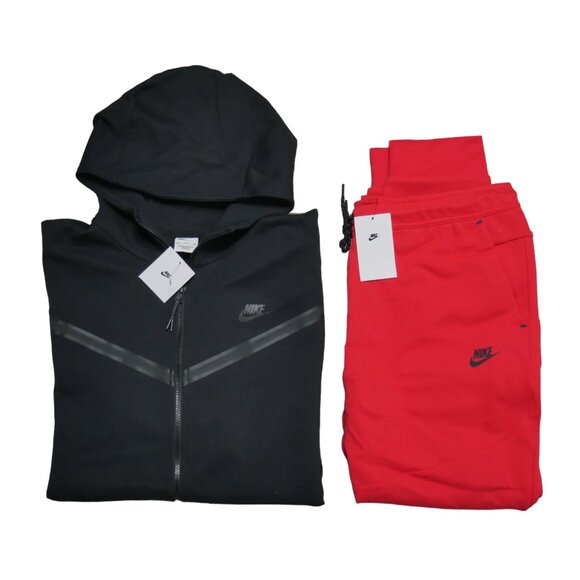 Mens Size 2XL Nike Tech Fleece Tracksuit 2 Piece Sweatsuit Outfit Black Red NWT - Picture 12 of 12